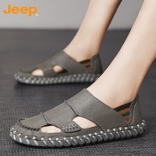 吉普（JEEP）男士凉鞋2023年夏季新款高端休闲防滑厚底凉拖鞋外穿运动沙滩鞋男 12033 HY 黑色 39