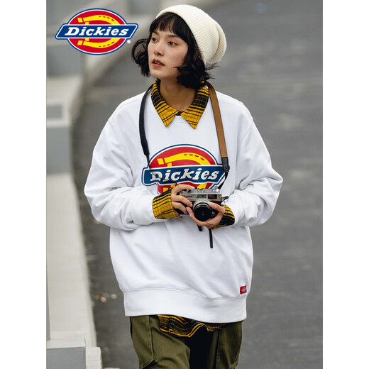 Dickies情侣款秋冬印花圆领卫衣套头潮牌男女同款宽松纯棉上衣 黑色12596 炫彩镭射大logo/男女 S