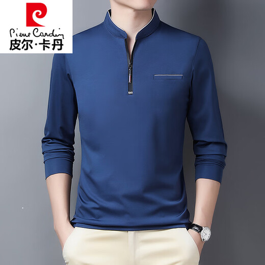 
Pierre cardin men's long-sleeved T-shirt 2025 autumn new trendy loose top casual stand collar sweatshirt men's light luxury 6625 Baolan M [90-110Jin [Jin equals 0.5 kg]]