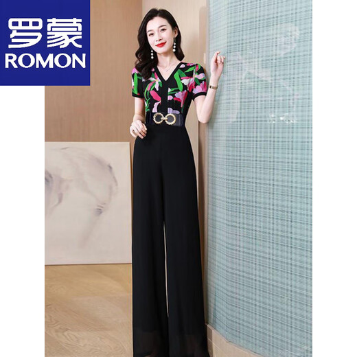 罗蒙（ROMON）长款连体裤女夏2025年新款小香风气质名媛一体式连衣裤 花色【不鎹腰带】 S 100斤内