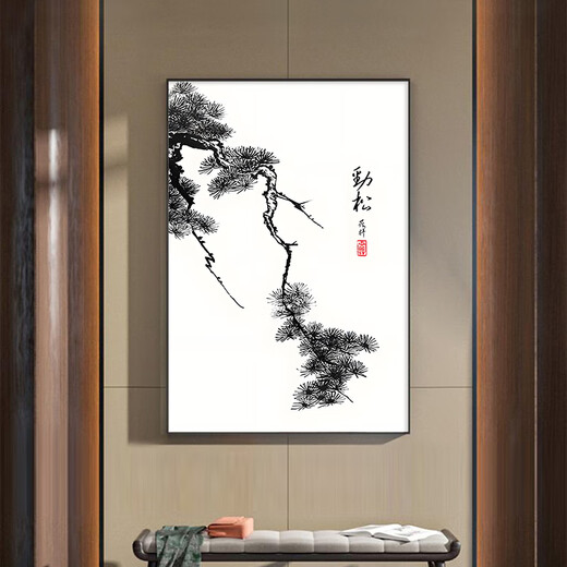 Detian calligraphy and painting living room decorative painting background wall bamboo hanging painting tea room calligraphy and painting mural Chinese painting office wall hanging ink painting wall L type - running water makes money black frame 60cm wide * 80cm high definition texture picture