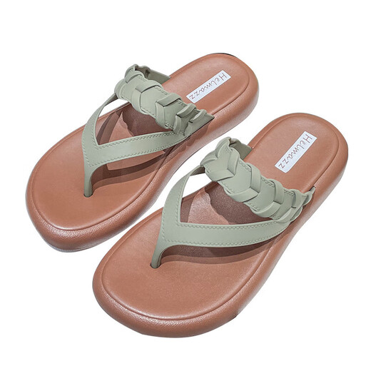 Yusenyi-Fußclip-Hausschuhe für Frauen im Sommer tragen Flip-Flops für Frauen dicke Sohle für Sommerkleidung modische Nicht-Rutsch-Strandkeildamen 3882-6 Grüne Moxa 39 Geeignet für Größe 38 Fuß