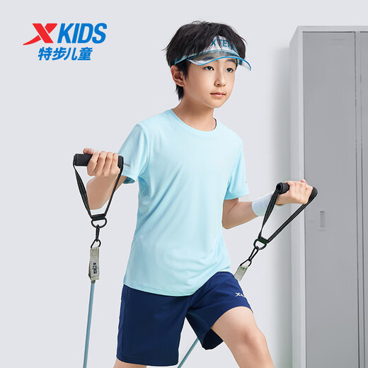 特步（XTEP）童装男童夏装儿童速干短袖T恤夏季新款中大童短T运动上衣 天际蓝【9005】 120 cm
