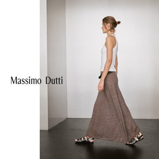 Massimo Dutti夏季新品2025女装 简约气质OL风针织直筒长裙半身裙 05235686 深棕色 L (175/78A)