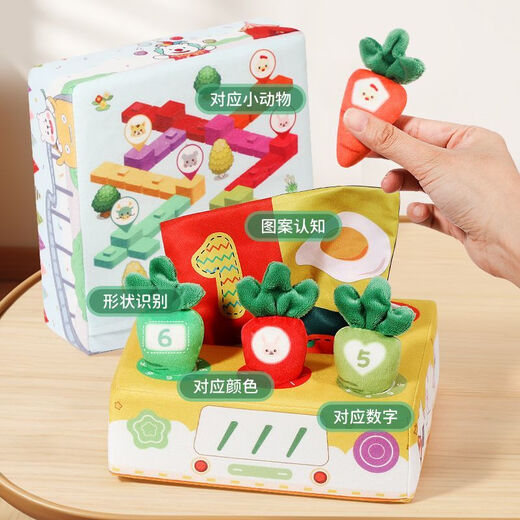 Timini Twish Toys Toys for Children pour enfants Toys for Menstruation Education Education Baby 1 boîte de serviette 0-3 ans Boîte en carton de bus [6 Radis + 5 tissu doux + 2 Papier fort]