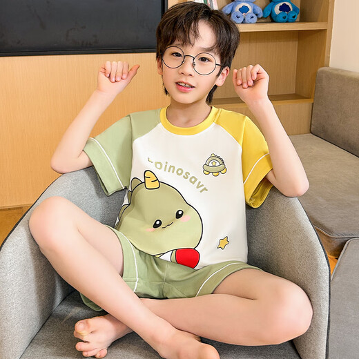 何佳功叮当猫男童睡衣 夏季短袖男孩卡通儿童中大童小孩子套装家居服 KYM短套6627恐龙 170 10码 建议身高110-120CM