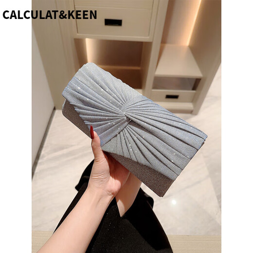 CALCULAT&KEEN2025新款手拿包信封女包欧美风时尚斜跨小包宴会手抓包包 011银色