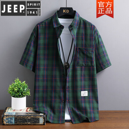 Jeep Spirit Red Paid Short à manches à manches à manches hommes Men Summer Casual American Boys Summer Malf-Maleved Work Shirt Veste 6042S Red Plaid + 6172S Red Plaid L