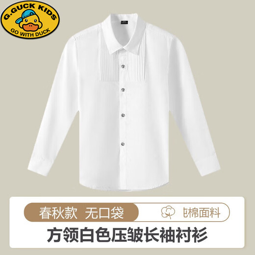 G.duck children's white shirt boys and girls long-sleeved cotton white shirt spring and autumn primary and secondary school uniforms performance uniforms black long sleeves 160 cm