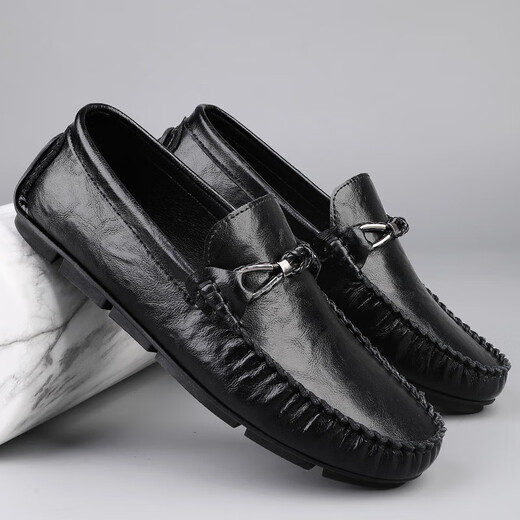 Doudou zapatos para hombres zapatos casuales de negocios transpirables para hombres zapatos para hombres zapatos de cuero de cuero genuino versátil versátil de cuero suave de mediana edad y anciana negro 9913mt 40 (250 mm)