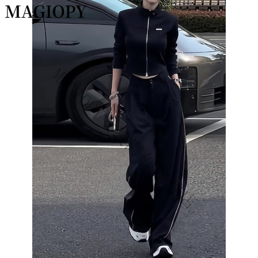 MAGIOPY国际奢侈高档品牌酷飒风休闲运动套装女2025春装款高级感黑色外套 黑色两件套 S(100斤以内)
