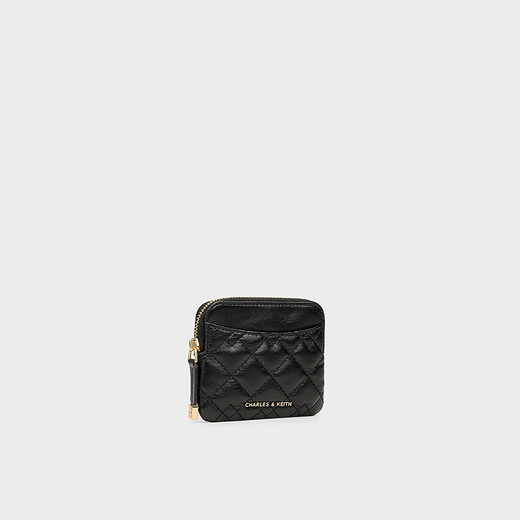 CHARLES&KEITH25秋新品菱格拉链卡包钱包迷你零钱包CK6-50681214 Black黑色 XXS