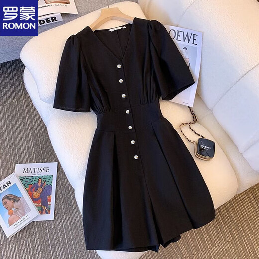 罗蒙（ROMON）连体短裤女夏小个子204新款时尚宽松阔腿裤子夏季薄款连体衣套装 卡其色 XL 建议105-120斤内