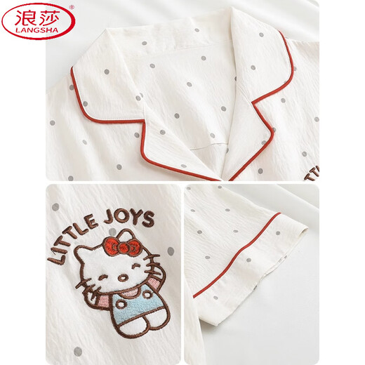 浪莎（LangSha）波点凯蒂猫印花三件套装睡衣女ins夏季新款短袖学生家居服可外穿 WZL-1477【高质量三件套】 XL 【建议120-135斤】