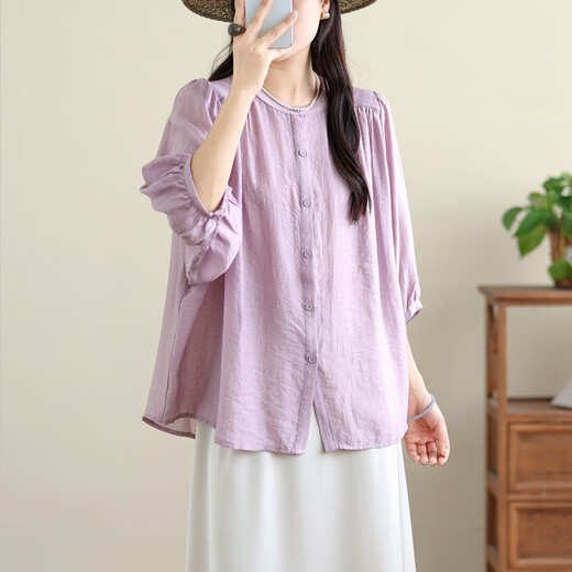 
Jiandang large-size women's fat MM summer new French retro slightly transparent solid color slim and versatile versatile trousers shirt for women 6169 off-white L [120-140Jin [Jin equals 0.5 kg]]