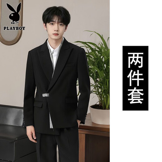 Playboy (PLAYBOY) star's same style new Chinese suit men's loose suit engagement groom wedding suit suit Tang suit Chinese tunic suit black suit + white shirt + black trousers 2XL collection store fast delivery