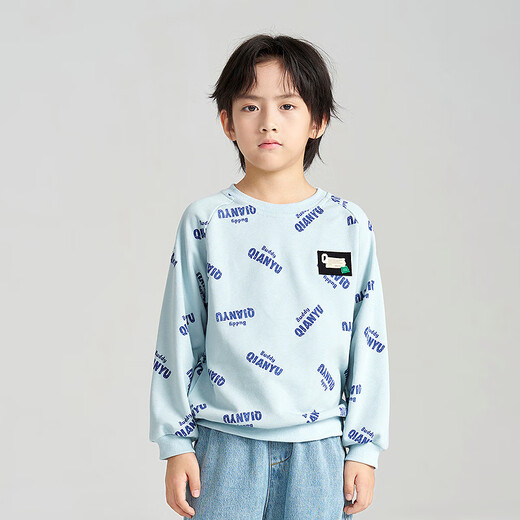 
Qianyu QIANQU Disha Qianyu Children's Clothing Boys Sweatshirt 2025 Autumn New Medium-Grand Boys All-match Round Neck Top Blue Print 160