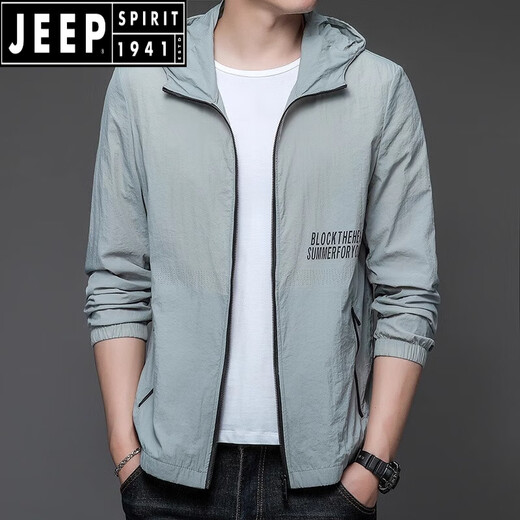 JEEP SPIRIT防晒衣男士夏季薄款户外运动时尚冰丝连帽防防晒服休闲外套衣服 N9928 雾蓝 M 170 105-120斤