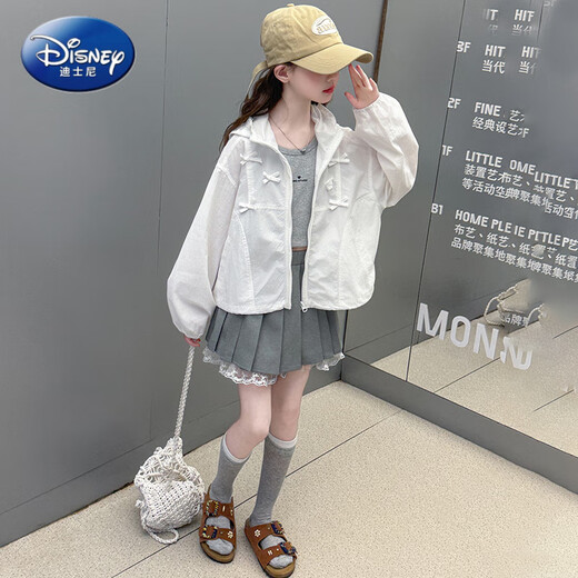 Disney Girls' Sun Protection Clothes Summer 2025 New Children's Style Lightweight Skin Clothes Big Children's Girls' Jackets White 120