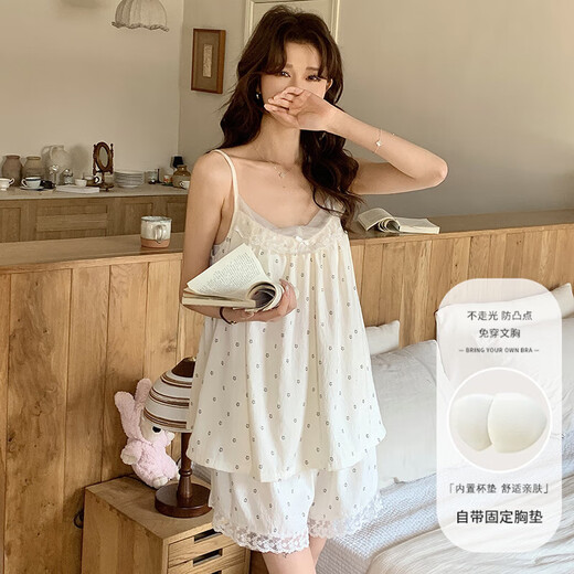 带胸垫睡衣女云朵棉夏季新款甜美花边性感吊带短裤2025年两件套 834#小花朵 L
