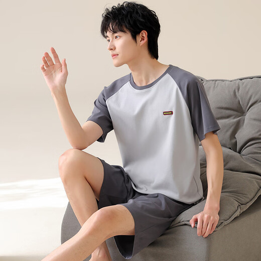 七匹狼（SEPTWOLVES）短袖短裤纯棉睡衣男士韩版宽松简约休闲中青年家居服可外穿夏 OMM-13601 4XL 男
