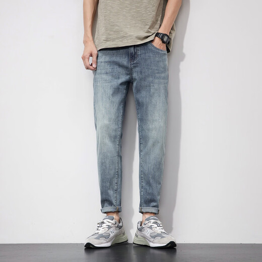 Danjun Summer Jeans delgados Pantalones recortados para hombres Color de alta gama Old Super Soft Cónico Harlan Pantalones pequeños 3291 29