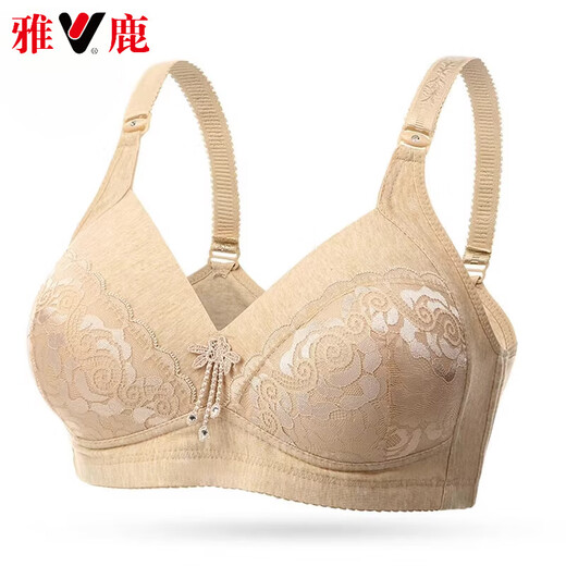 雅鹿高档妈妈款中年女性无钢圈胸罩调整型内衣加肥加大胸显小胸杯文胸 虾红色 80B 36