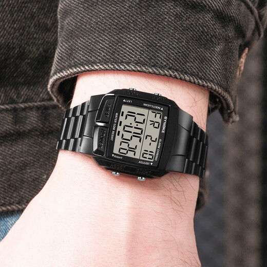 Shinuoke Square Classic Classic Retro Steel Band Sport Sport Electronic Watch Student Männer Multifunktional Water of Washof Watch 9905 Schwarz (Leichtmetallriemen)