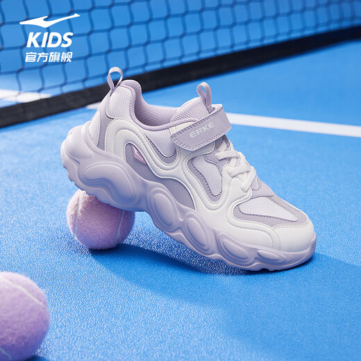 Hongxing Erke (ERKE) children's shoes, boys and girls casual shoes, children's small and small children's lightweight sneakers, quiet purple/mist pink purple/microcrystal white 33