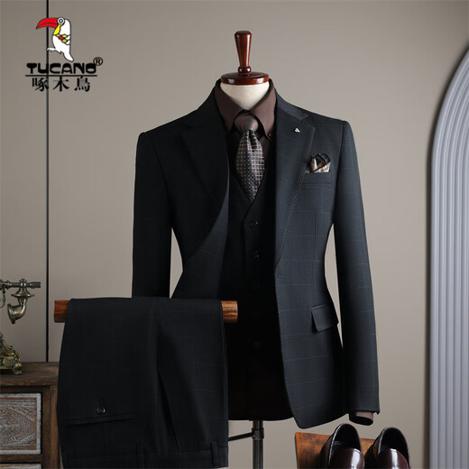 Woodpecker (TUCANO) Fashion Suit Suit Men's Business Casual Banquet Wedding Dress Professional Formal Suit Men's Suit Host Heig (suit + trousers) XL 52 (125-138 Jin Jin equals 0.5 kg)
