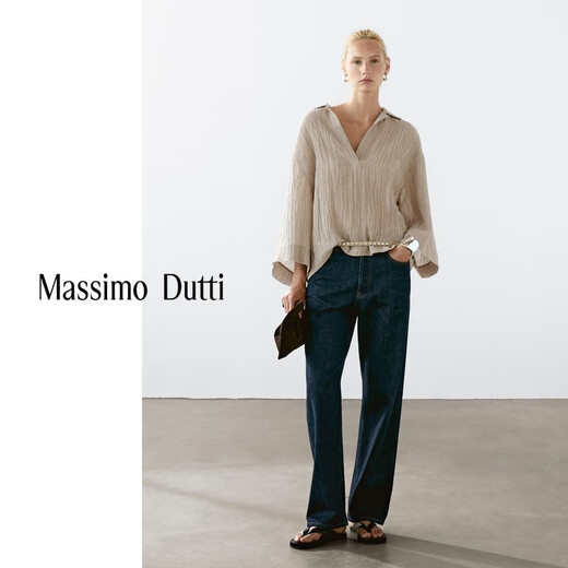 Massimo Dutti discount upgrade 2026 women's elegant and versatile drapey loose and light linen shirt 05114715 light brown XS (165/84A) size is too large