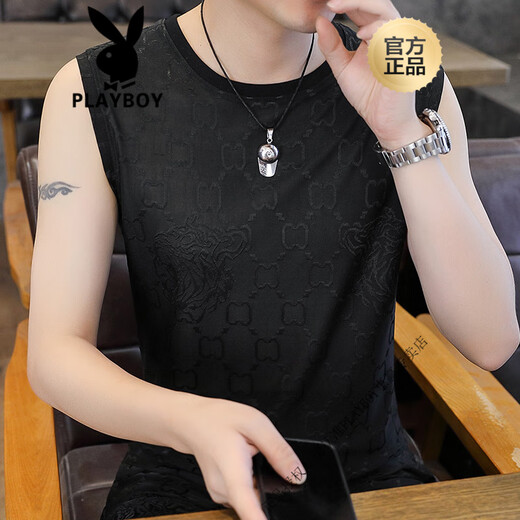 Playboy (Playboy) 2025 Sommer New Herren Ice Seide Jacquard Weste plus Fett Plus Size Schnelltrocknend markless ärmelloses T-Shirt [Single Top] Q6629 Khaki 3xl 170-190jin [Jin gleich 0,5 kg]