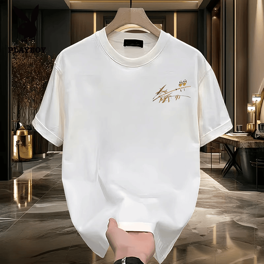 Playboy (Playboy) T-shirt de coton pur à manches courtes à manches courtes pour hommes à manches demi-manches à manches d'été Couple de voyage Top Trendy White [avant gauche petite photo K5009 Fleur d'oiseau] 2 S Recommandé 90-100jin [Jin est égal à 0,5 kg]