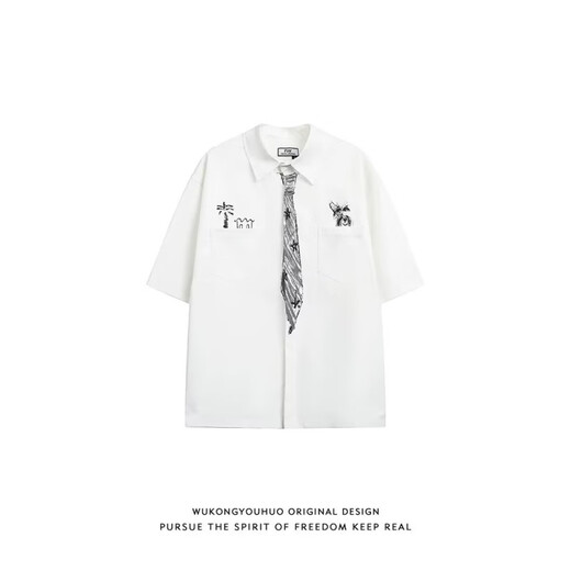 Xinghelai chemise à manches courtes chemise à manches à cinq points JK cravate peinte à la main lâche décontracté dk collège style graduation photo cadeau blanc l