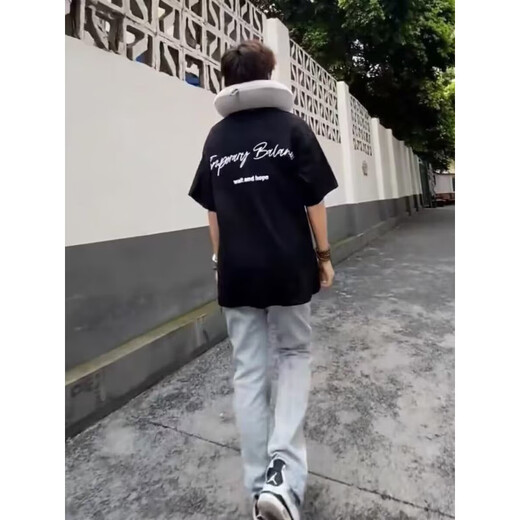POUM美式高街短袖T恤男夏季新款宽松oversize上衣情侣五分半袖打底衫 YGWP-M691黑色 XL