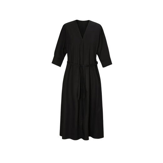 LESS spring cotton skirt for women casual temperament V-neck waist short-sleeved dress 2N3G14110 001/Black L