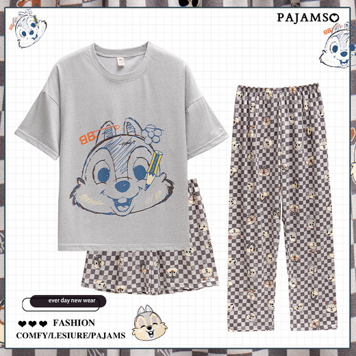 Langsha 2025 Neue Pyjamas für Frauen im Sommer reines Baumwoll kurzärmelige Ins Cute Yugui Hund Internet Promi Sommer dreiteils Set Yunduo Cotton-J9901# Paradise Puppy Drei-teilige Set M [Vorschlag 75-100jin [Jin gleich 0,5 kg]]