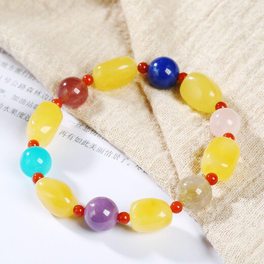 OUCERNY beeswax bracelet, natural amber rough stone, drop-shaped multi-treasure diy bracelet, jewelry, cultural toys, gift for mother, one item, one certificate, supports re-inspection