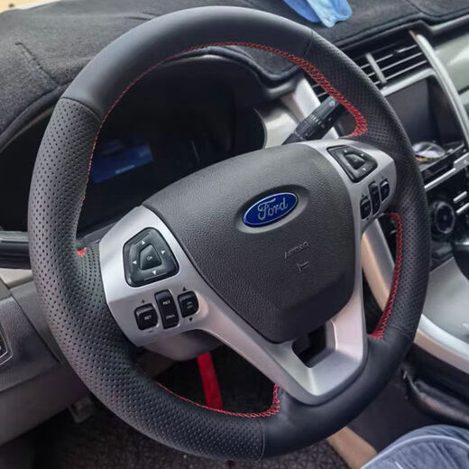 OTHER Mondeo Steering Wings Cover Genuine Leather Ford Edge Explorer Wings Fox Wings Beauforis Hand Sewing Snaps 1517 Ford Black Leather Black Line Real Microfiber