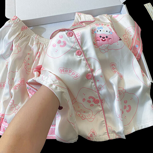 Ice Silk Children's Pyjamas Summer 2025 Nouveau style fille mignonne fille dessin animée en deux pièces vêtements à la maison Summer 6630 # ensemble deux pièces [manches courtes + shorts] 100 [8 tailles] 100-110cm 30-40jin [Jin est égal à 0,5 kg]