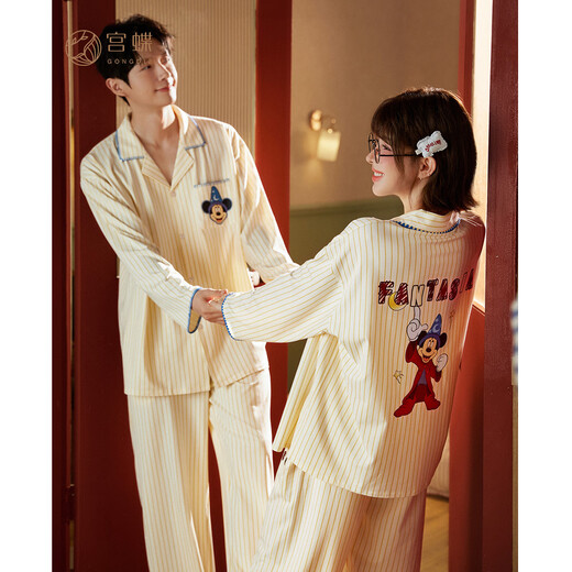 Gongdie Light and Soft Disney Mickey Couple Pajamas for Women Spring and Autumn Modal Cotton Long Sleeve Men's Home Clothes