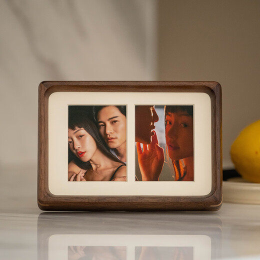 Mesa con marco de fotos de madera maciza, foto de pareja diy, impresión personalizada, doble orificio, 6 pulgadas, A4, nogal, regalo de recuerdo de alta gama, 6 pulgadas, 10*15,2 cm, nogal norteamericano