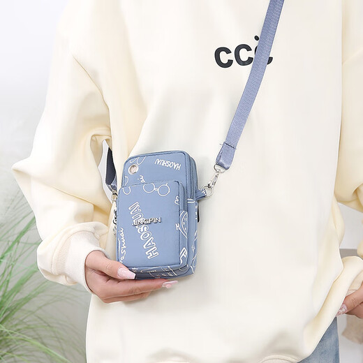 2025 mobile phone bag for men and women, wrist arm bag, sports crossbody mini bag, summer vertical hanging neck portable coin purse, blue