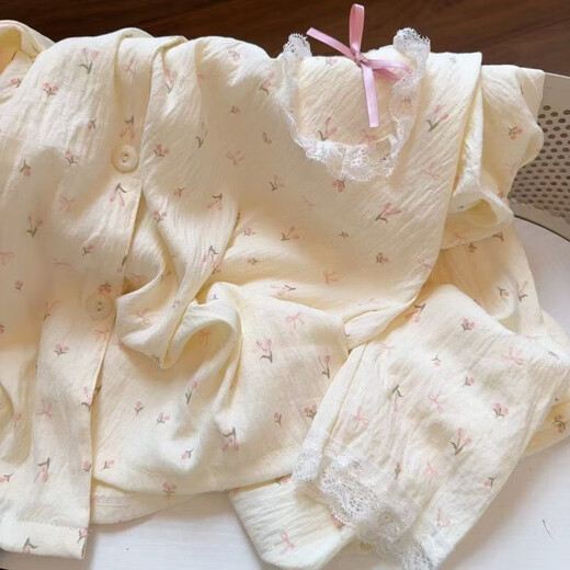 Kairuihu pijama para mujeres en primavera y otoño nuevo yunduo algodón delgado lindo cárdigan de encaje pantalones de manga larga Juego de ropa para el verano 6627 estrella y luna lunes de polka-yuntu algodón pantalones de manga larga M (80-95Jin [Jin equivale a 0.5 kg])