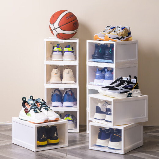 Xitianlong transparent shoe box side opening storage box anti-oxidation shoe cabinet home shoe storage box dormitory simple shoe rack 335x27 milk white 4 pack