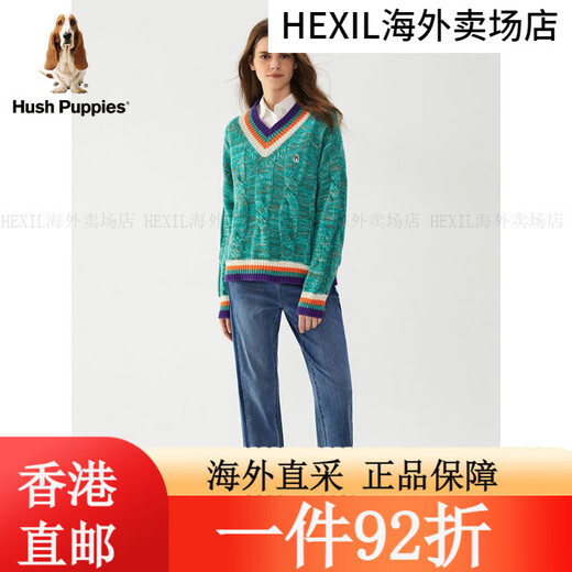 Hush Welpen Frauen Herbst V-Ausschnitt Pullover Pullover Kabelkontrast warmer Pullover 315 Pink Green M 315 Pink Green M Einzelgröße