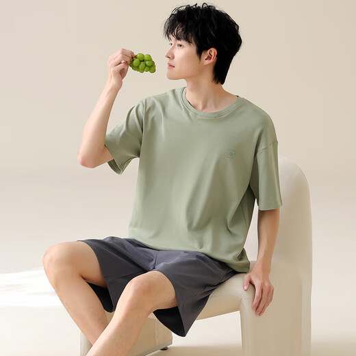 七匹狼（SEPTWOLVES）2025新款男士睡衣夏季纯棉薄款短袖休闲加大码家居服套装可外穿男 13603 L (100-120斤)