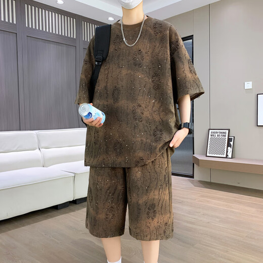 Gegusen casual sports ice silk suit 12-16-year-old boy summer trendy brand short-sleeved shorts summer teenagers men's clothing trend T6630 black M 80-100Jin [Jin equals 0.5 kg] wearable