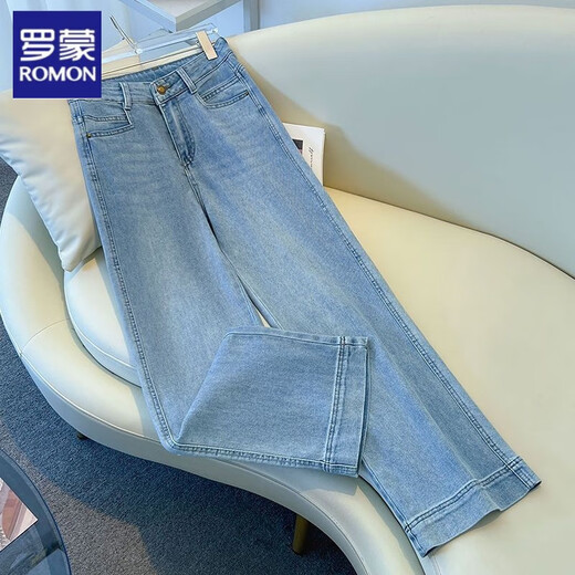 Lomon Summer Blue Light Blue Nine Point Version étroite Jeans droits pour les femmes 2025 Nouveau pantalon large largeur à patte haute Light Blue_Nine-Point L [suggéré 105-115jin [Jin est égal à 0,5 kg]]]