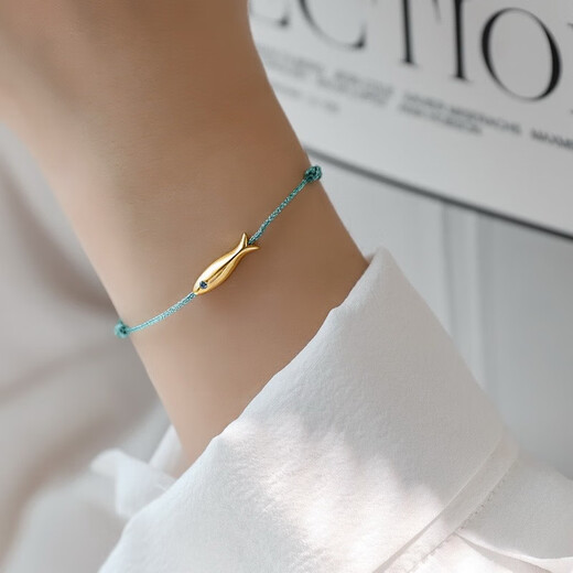 QUAMER method plated 18K gold koi fish bracelet holiday style new niche ins style gift koi green rope (bracelet)